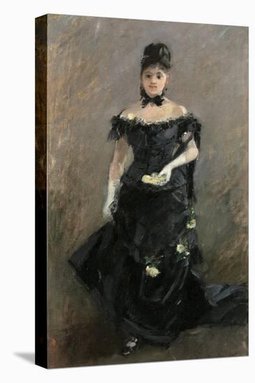 Woman in Black or before the Theatre, 1875 (Oil on Canvas)-Berthe Morisot-Stretched Canvas