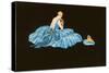 Woman in Blue Gown with Shitzu on Pillow-null-Stretched Canvas