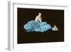 Woman in Blue Gown with Shitzu on Pillow-null-Framed Art Print