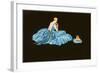 Woman in Blue Gown with Shitzu on Pillow-null-Framed Art Print