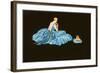 Woman in Blue Gown with Shitzu on Pillow-null-Framed Art Print