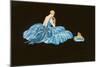 Woman in Blue Gown with Shitzu on Pillow-null-Mounted Art Print