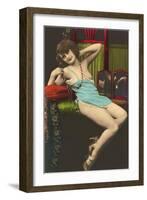 Woman in Blue Slip-null-Framed Art Print