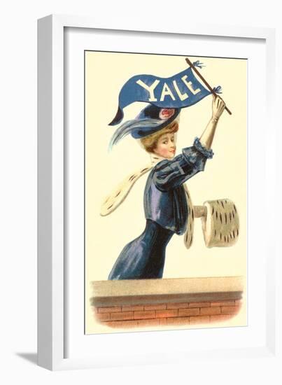 Woman in Blue with Yale Pennant-null-Framed Art Print