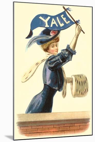 Woman in Blue with Yale Pennant-null-Mounted Art Print