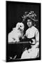 Woman in Bonnet with Maltese Terrier-null-Mounted Art Print