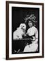 Woman in Bonnet with Maltese Terrier-null-Framed Art Print