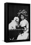 Woman in Bonnet with Maltese Terrier-null-Framed Stretched Canvas