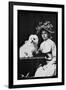 Woman in Bonnet with Maltese Terrier-null-Framed Art Print