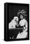 Woman in Bonnet with Maltese Terrier-null-Framed Stretched Canvas