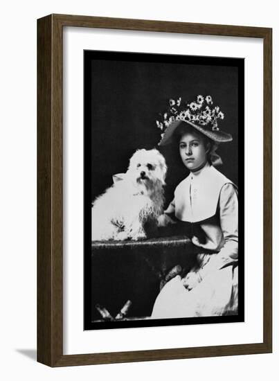 Woman in Bonnet with Maltese Terrier-null-Framed Art Print