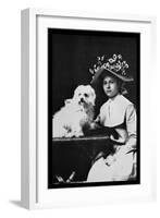 Woman in Bonnet with Maltese Terrier-null-Framed Art Print