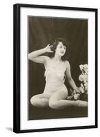 Woman in Camisole Trying to Hear-null-Framed Art Print