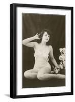 Woman in Camisole Trying to Hear-null-Framed Art Print