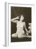 Woman in Camisole Trying to Hear-null-Framed Art Print