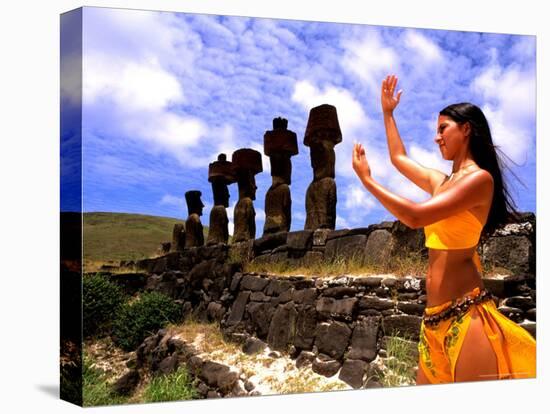 Woman in Costume at Ahu Tongarriki, Tapati Festival, Rapa Nui, Easter Island, Chile-Bill Bachmann-Stretched Canvas