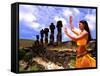 Woman in Costume at Ahu Tongarriki, Tapati Festival, Rapa Nui, Easter Island, Chile-Bill Bachmann-Framed Stretched Canvas