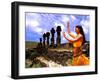 Woman in Costume at Ahu Tongarriki, Tapati Festival, Rapa Nui, Easter Island, Chile-Bill Bachmann-Framed Photographic Print