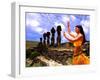 Woman in Costume at Ahu Tongarriki, Tapati Festival, Rapa Nui, Easter Island, Chile-Bill Bachmann-Framed Photographic Print