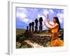 Woman in Costume at Ahu Tongarriki, Tapati Festival, Rapa Nui, Easter Island, Chile-Bill Bachmann-Framed Photographic Print