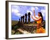 Woman in Costume at Ahu Tongarriki, Tapati Festival, Rapa Nui, Easter Island, Chile-Bill Bachmann-Framed Photographic Print