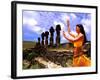 Woman in Costume at Ahu Tongarriki, Tapati Festival, Rapa Nui, Easter Island, Chile-Bill Bachmann-Framed Photographic Print