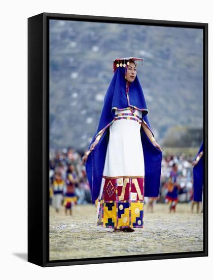 Woman in Costume for Inti Raimi Festival of the Incas, Cusco, Peru-Jim Zuckerman-Framed Stretched Canvas