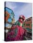 Woman in Costume For the Annual Carnival Festival, Burano Island, Venice, Italy-Jim Zuckerman-Stretched Canvas