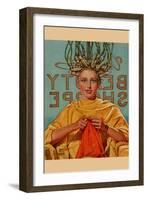 Woman in Curlers Knits-Home Arts-Framed Art Print