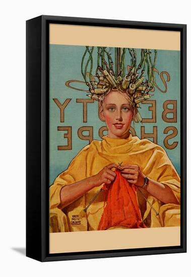 Woman in Curlers Knits-Home Arts-Framed Stretched Canvas