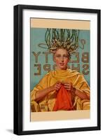 Woman In Curlers Knits-null-Framed Art Print