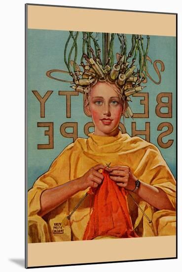 Woman In Curlers Knits-null-Mounted Art Print