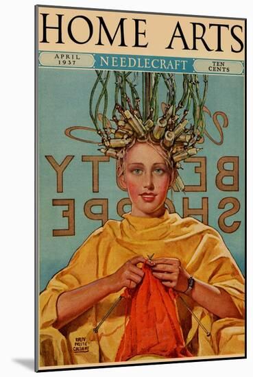 Woman In Curlers Knits-null-Mounted Art Print