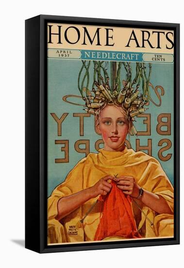 Woman In Curlers Knits-null-Framed Stretched Canvas
