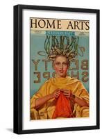 Woman In Curlers Knits-null-Framed Art Print