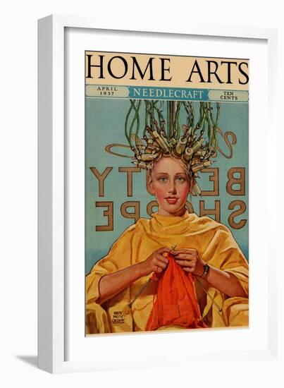 Woman In Curlers Knits-null-Framed Art Print