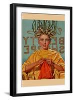 Woman In Curlers Knits-null-Framed Art Print