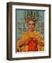 Woman In Curlers Knits-null-Framed Art Print