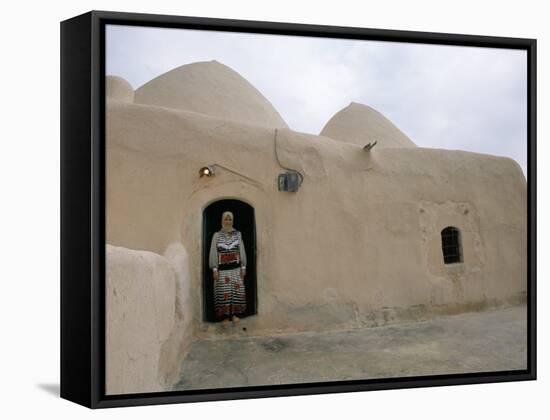 Woman in Doorway of a 200 Year Old Beehive House in the Desert, Ebla Area, Syria, Middle East-Alison Wright-Framed Stretched Canvas