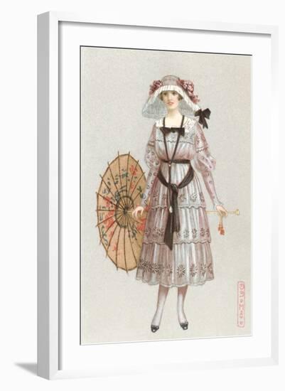 Woman in Droopy Hat, Fashion Illustration-null-Framed Art Print