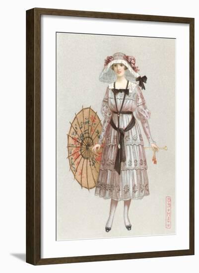 Woman in Droopy Hat, Fashion Illustration-null-Framed Art Print