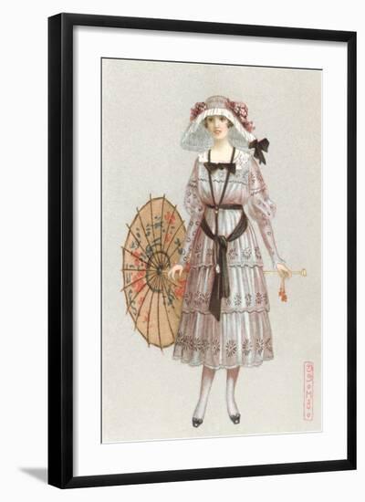 Woman in Droopy Hat, Fashion Illustration-null-Framed Art Print