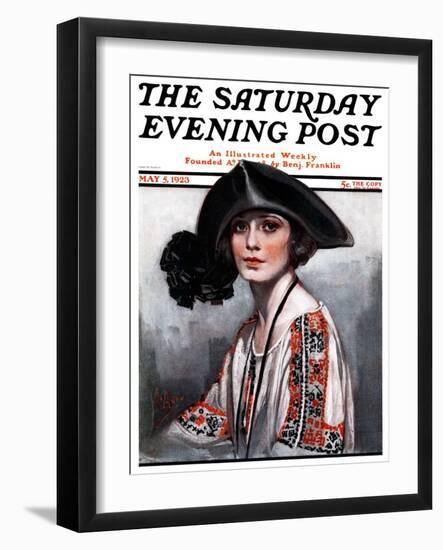 "Woman in Embroidered Blouse," Saturday Evening Post Cover, May 5, 1923-Neysa Mcmein-Framed Premium Giclee Print