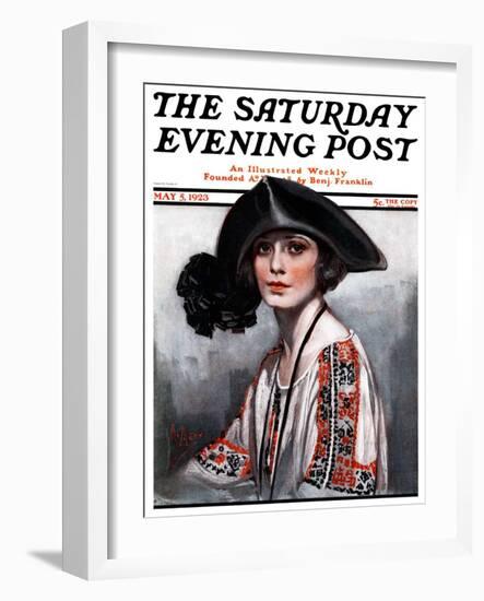 "Woman in Embroidered Blouse," Saturday Evening Post Cover, May 5, 1923-Neysa Mcmein-Framed Premium Giclee Print