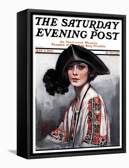 "Woman in Embroidered Blouse," Saturday Evening Post Cover, May 5, 1923-Neysa Mcmein-Framed Stretched Canvas