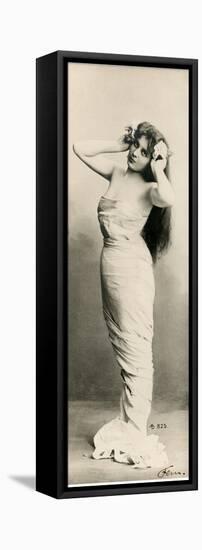 Woman in evening dress,retro postcard-French School-Framed Stretched Canvas