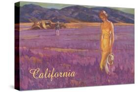 Woman in Field of Purple Flowers, California-null-Stretched Canvas