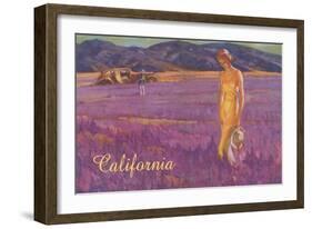 Woman in Field of Purple Flowers, California-null-Framed Art Print