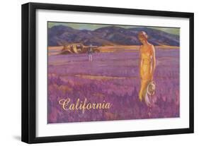 Woman in Field of Purple Flowers, California-null-Framed Art Print