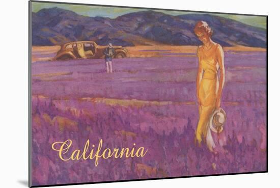 Woman in Field of Purple Flowers, California-null-Mounted Art Print